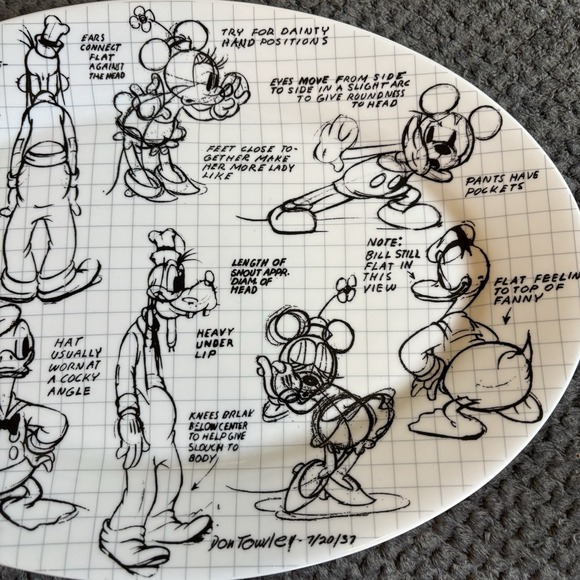 Disney Mickey Mouse & Friends Animators Sketch Oval Platter Black & White - Picture 2 of 5